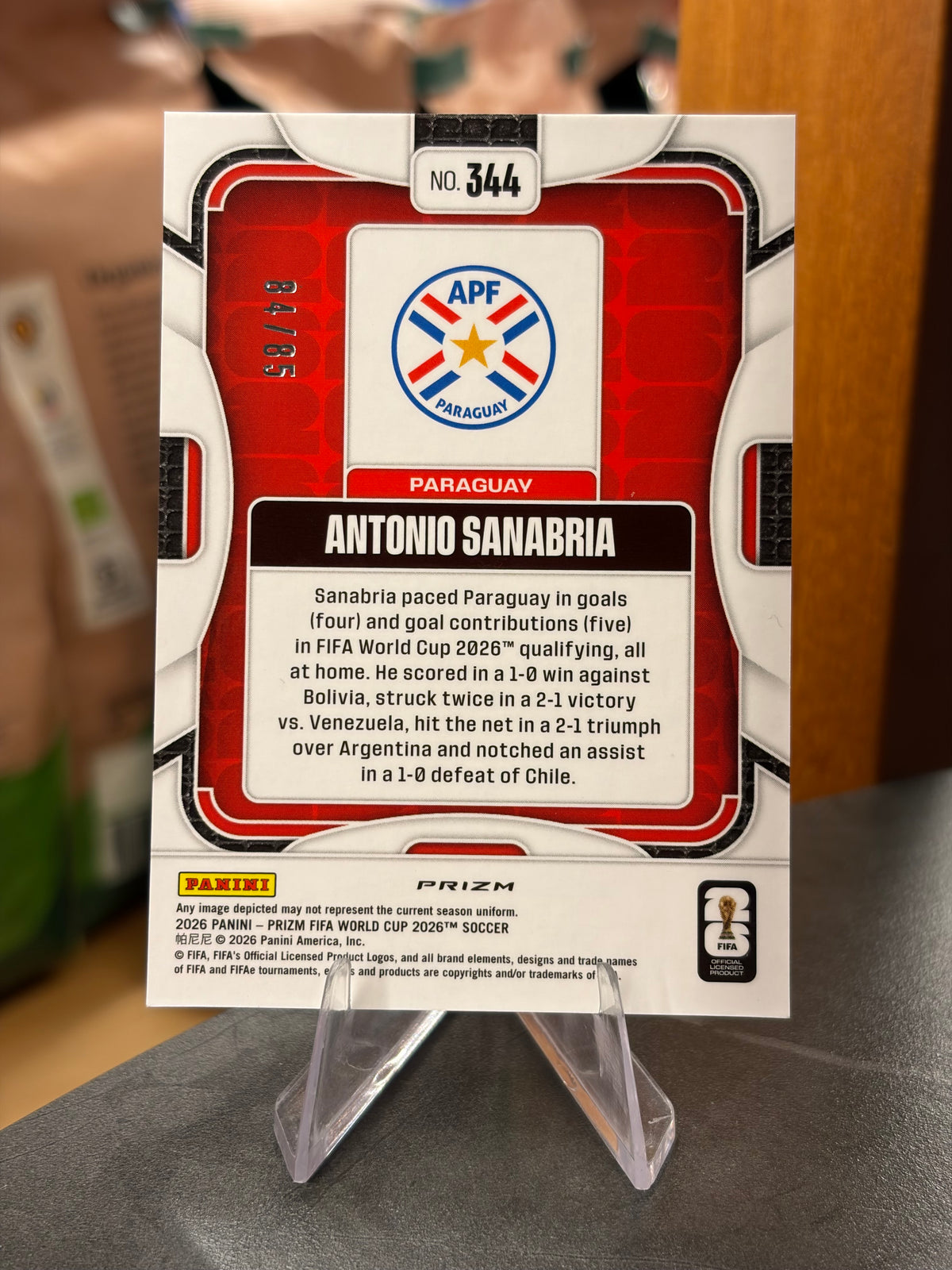 Antonio Sanabria — Panini Prizm FIFA World Cup 2026 (No. 344), paralela Choice Red 84/85