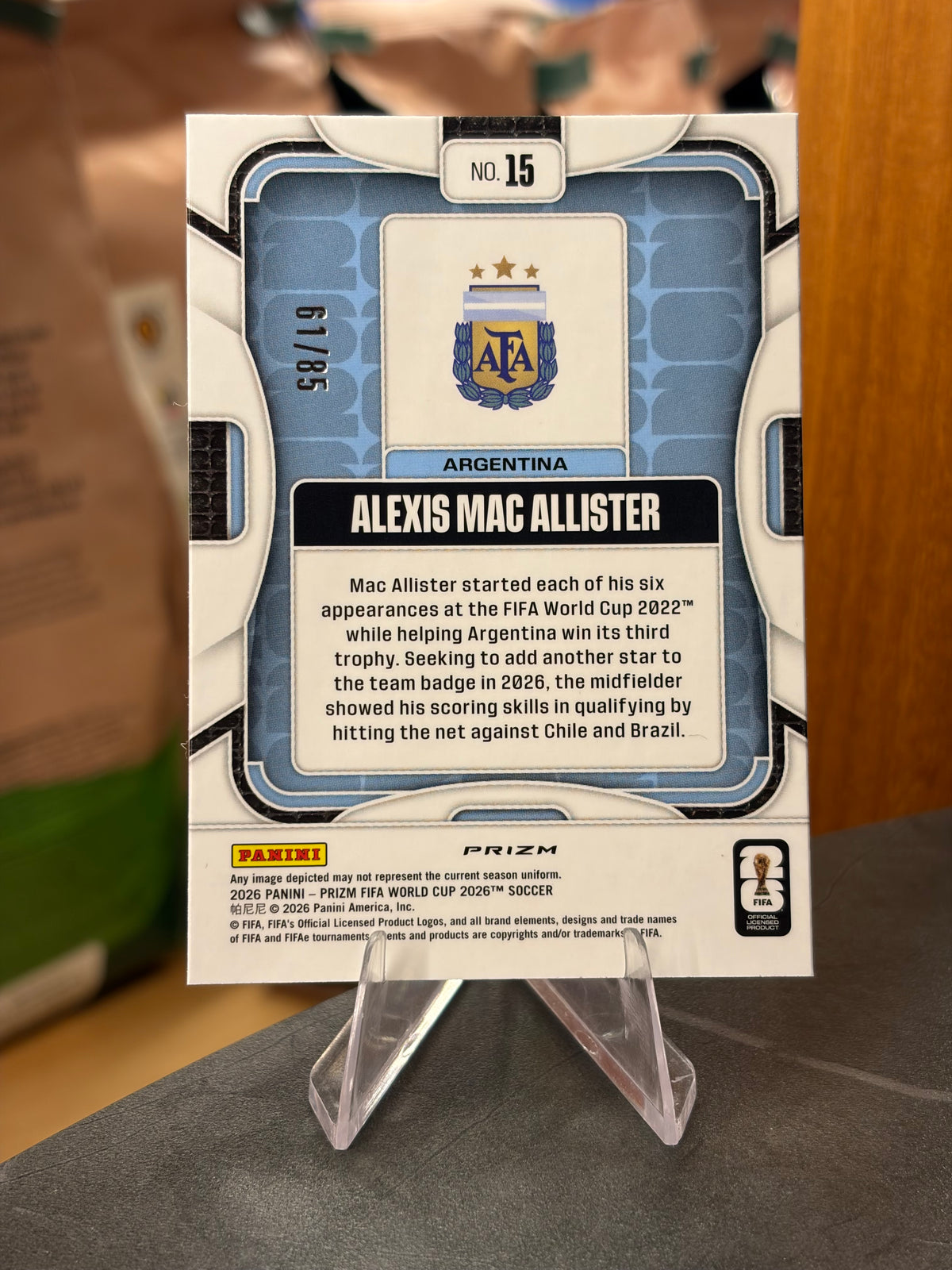 Alexis Mac Allister — Panini Prizm FIFA World Cup 2026 (No. 15), paralela Choice Red 61/85
