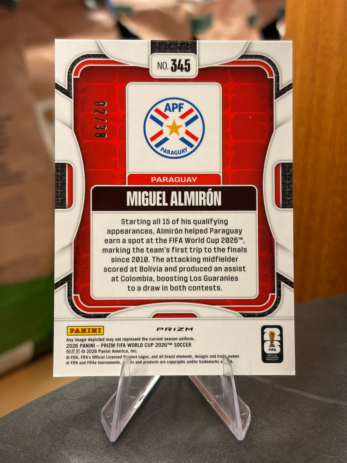 Miguel Almirón — Panini Prizm FIFA World Cup 2026 (No. 345), paralela Choice Blue 02/38