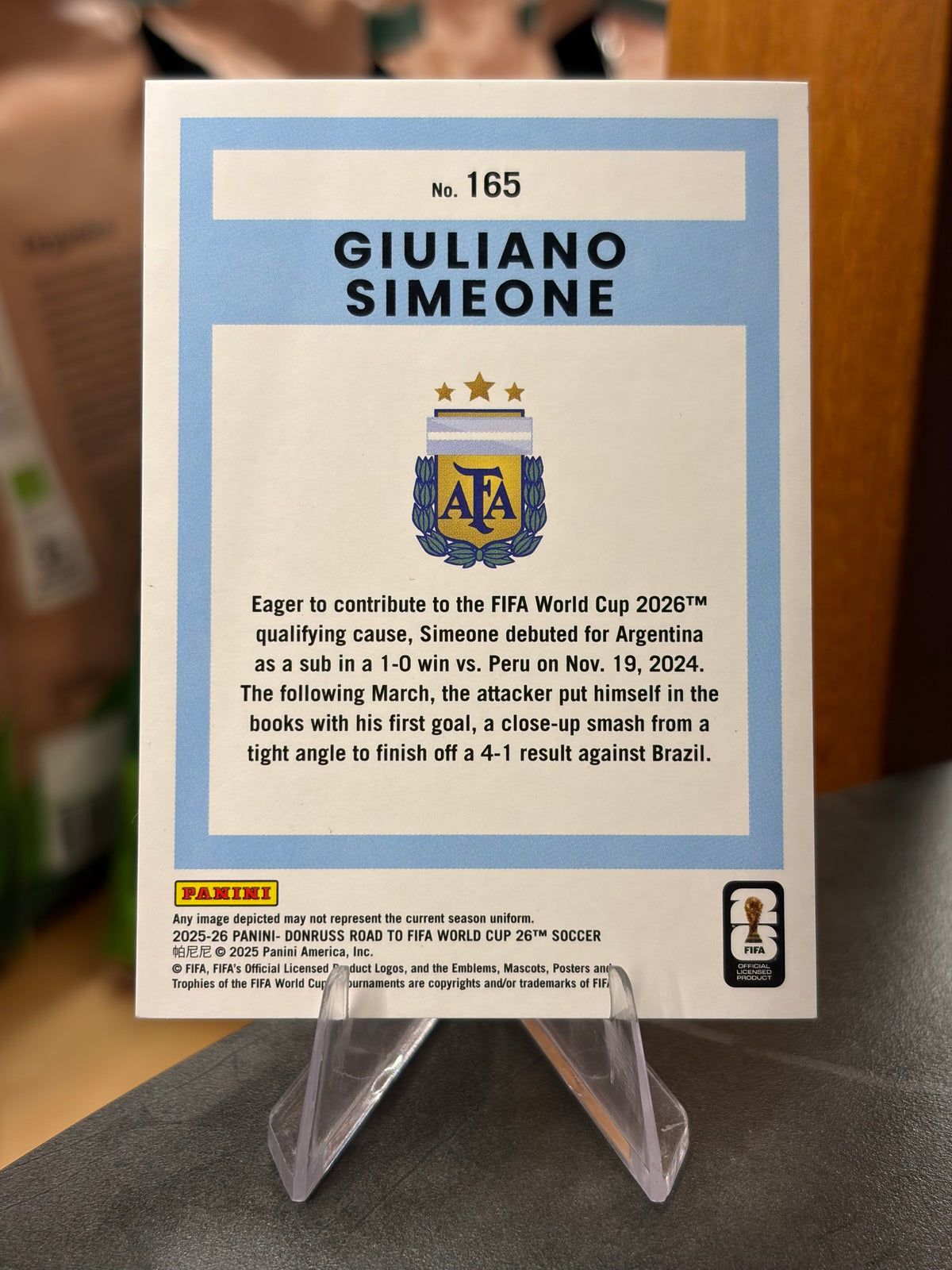 Giuliano Simeone — Panini Donruss Road to FIFA World Cup 2026 (No. 165), paralela Green and Blue 249/270