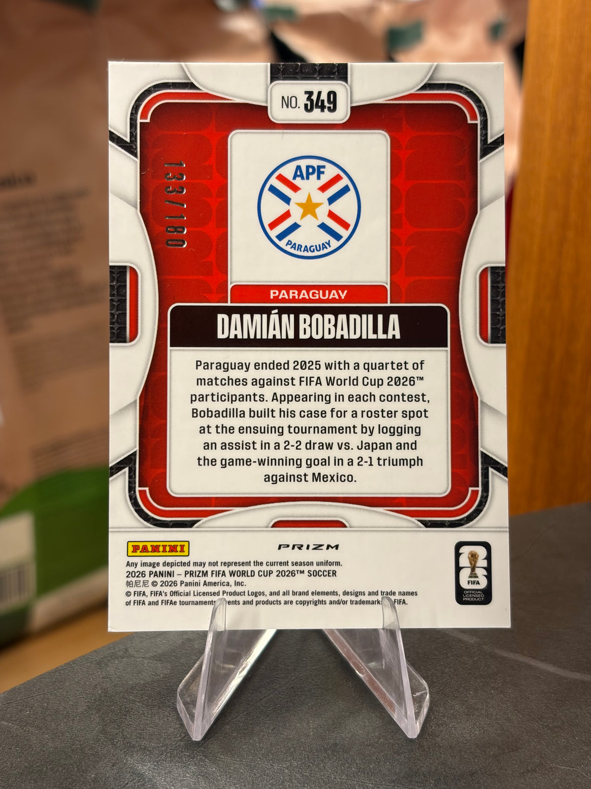 Damián Bobadilla — Panini Prizm FIFA World Cup 2026 (No. 349), paralela Fluorescent Yellow Wave 133/180