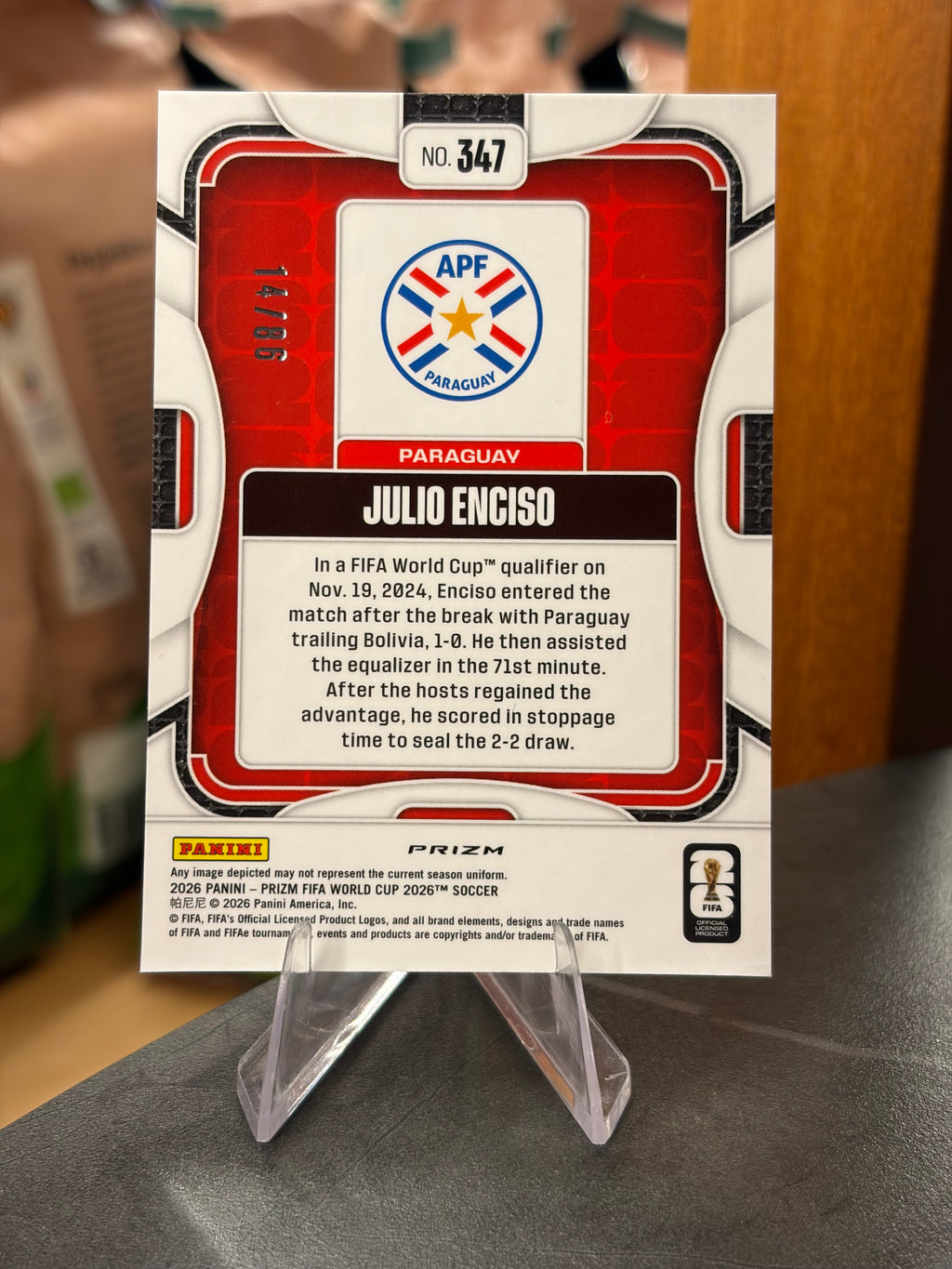 Julio Enciso — Panini Prizm FIFA World Cup 2026 (No. 347), paralela Maple Leaf 14/86