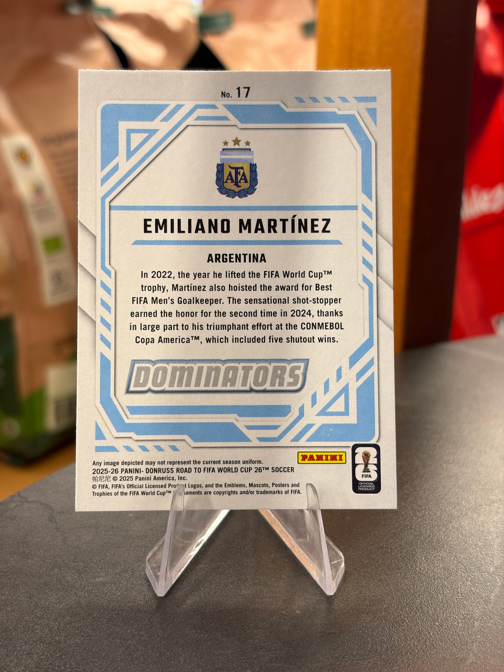 Emiliano Martínez — Panini Donruss Road to FIFA World Cup 2026 (No. 17), insert Dominator Red