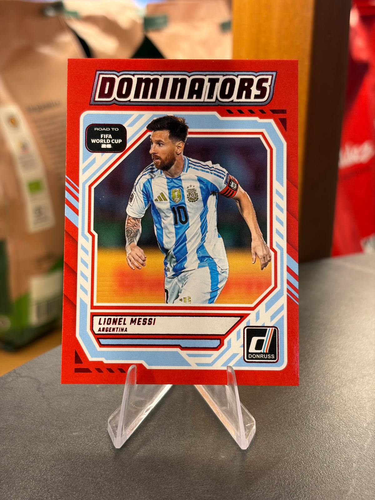 Lionel Messi — Panini Donruss Road to FIFA World Cup 2026 (No. 3), insert Dominator Red