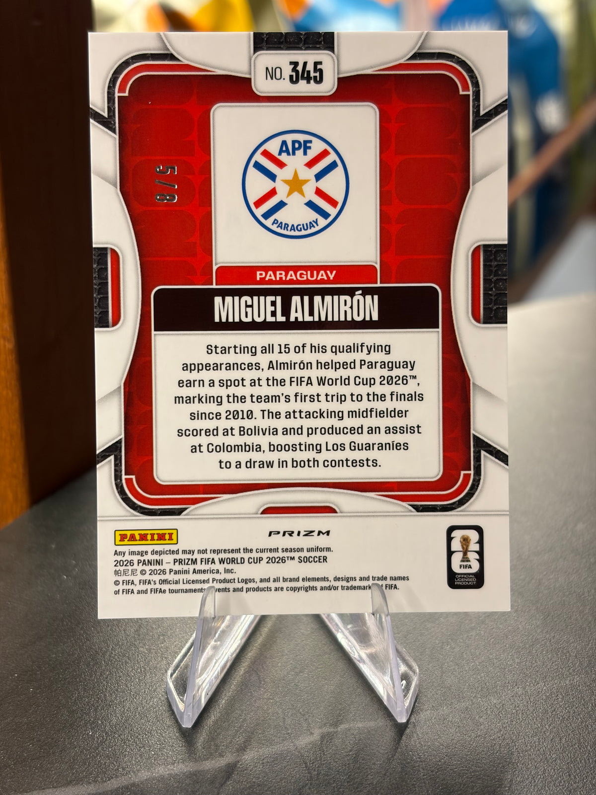 Miguel Almirón — Panini Prizm FIFA World Cup 2026 (No. 345), paralela Plum Blossom 5/8