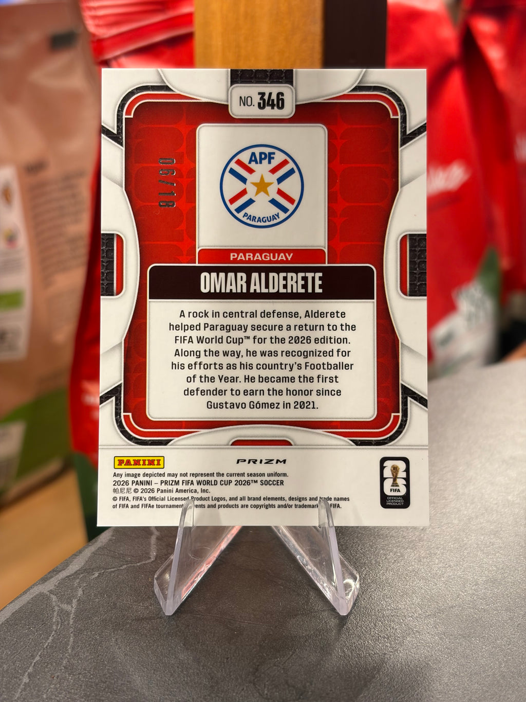 Omar Alderete — Panini Prizm FIFA World Cup 2026 (No. 346), paralela Lotus Flower 06/18