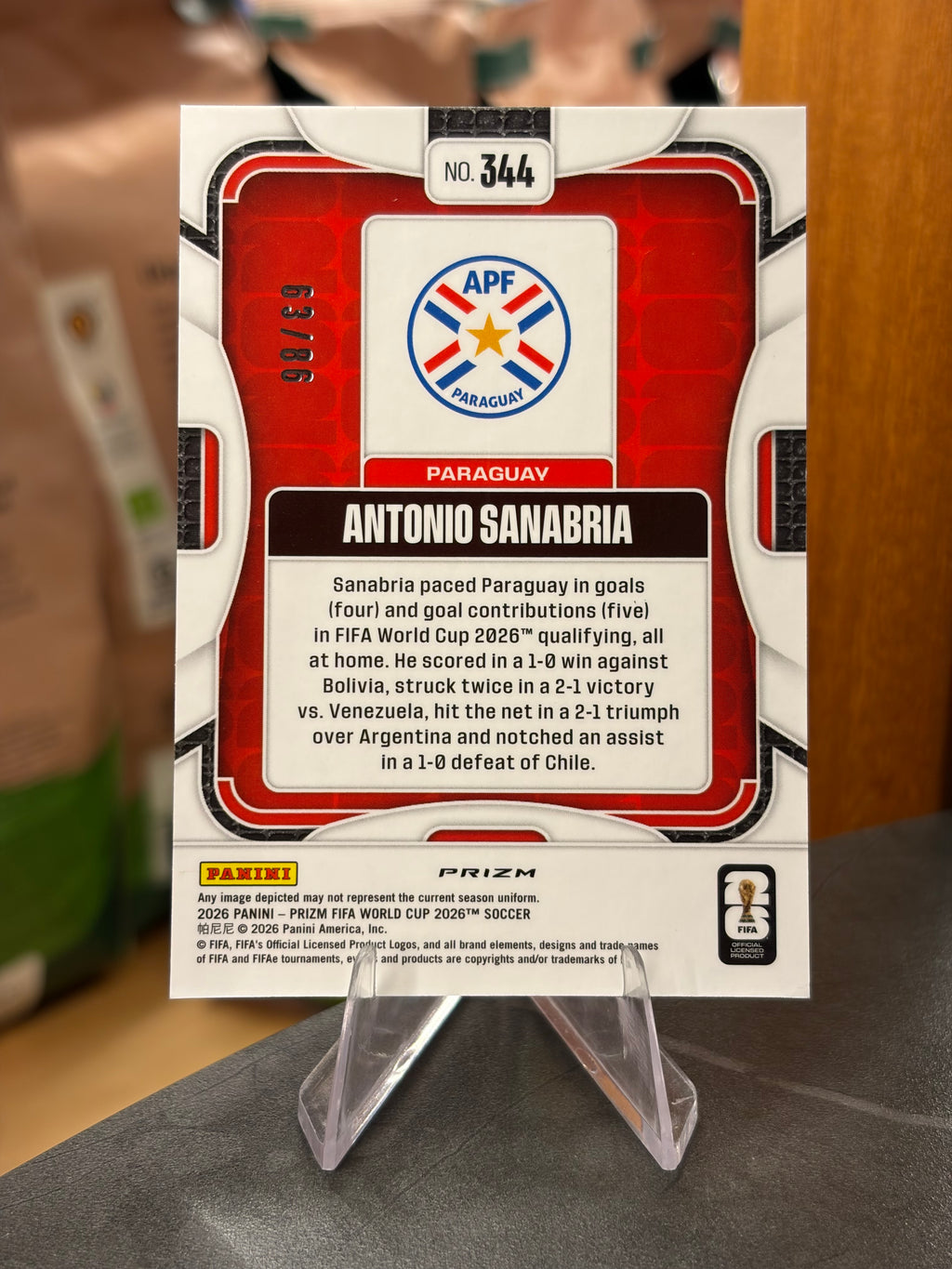 Antonio Sanabria — Panini Prizm FIFA World Cup 2026 (No. 344), paralela Maple Leaf 63/86
