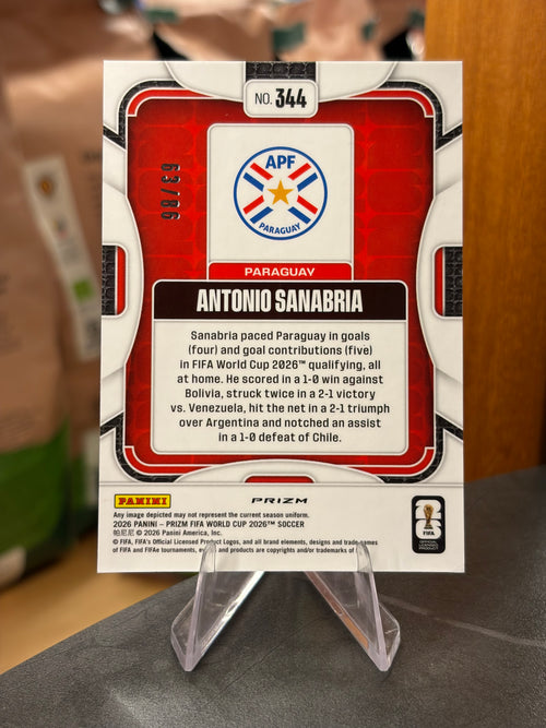 Antonio Sanabria — Panini Prizm FIFA World Cup 2026 (No. 344), paralela Maple Leaf 63/86