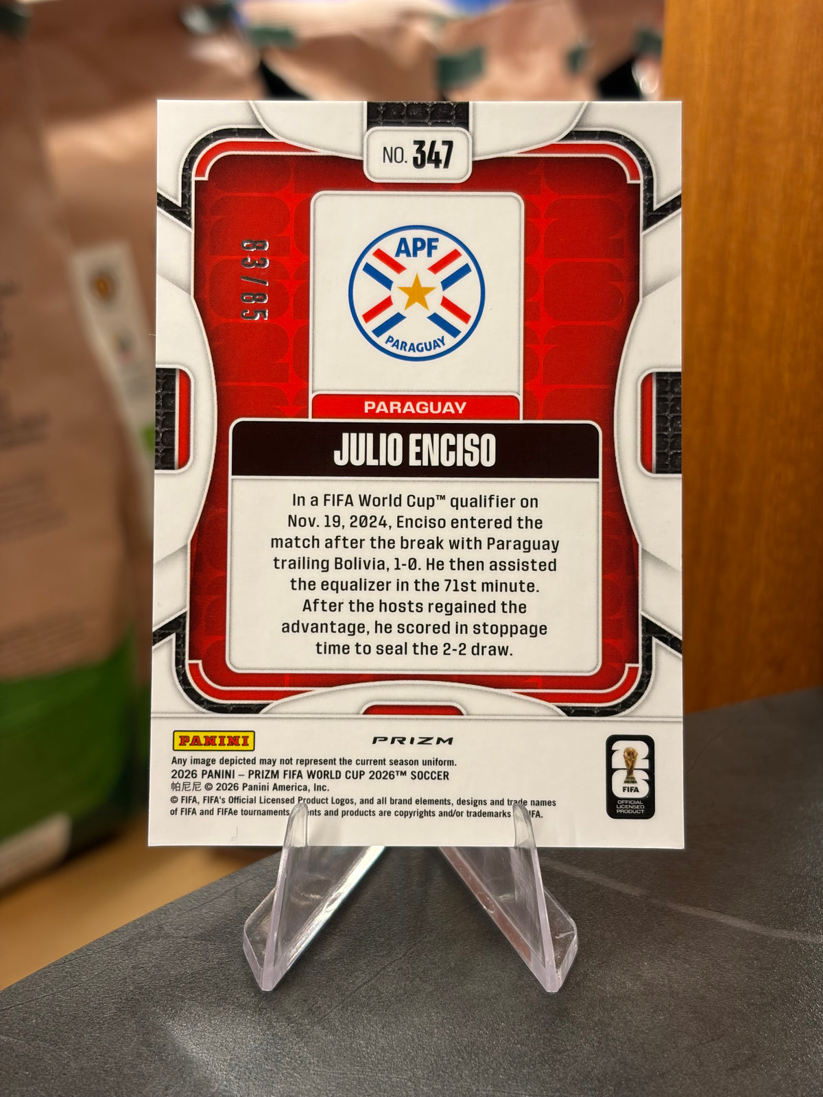 Julio Enciso — Panini Prizm FIFA World Cup 2026 (No. 347), paralela Choice Red 83/85