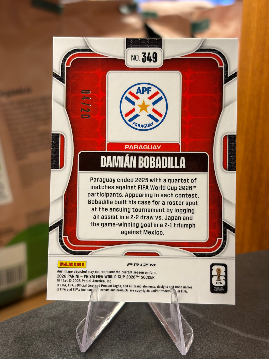 Damián Bobadilla — Panini Prizm FIFA World Cup 2026 (No. 349), paralela Cherry Blossom 04/20
