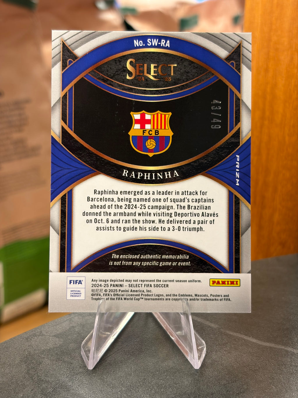 Raphinha — Panini Select 2024-25 (No. SW-RA), Select Swatches Purple 43/49