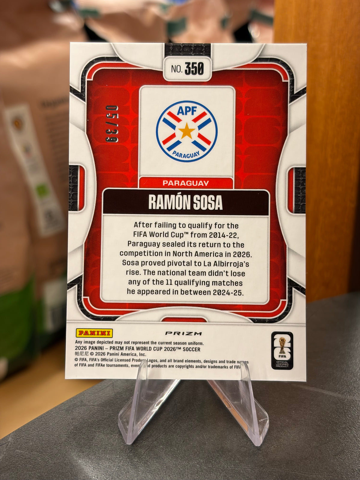 Ramón Sosa — Panini Prizm FIFA World Cup 2026 (No. 350), paralela Red Wave 05/39