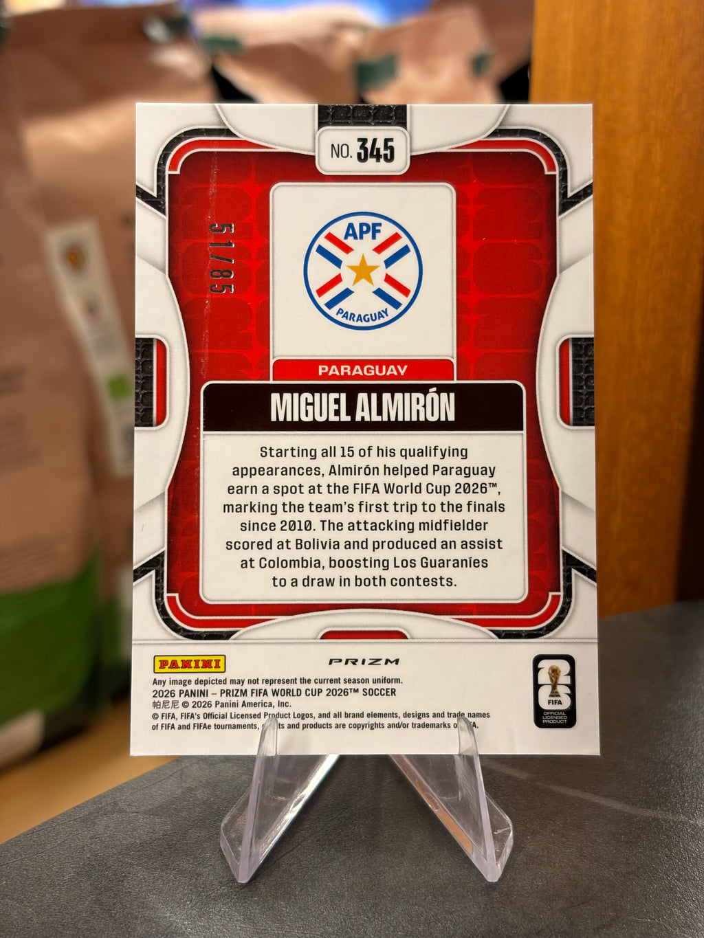 Miguel Almirón — Panini Prizm FIFA World Cup 2026 (No. 345), paralela Choice Red 51/85