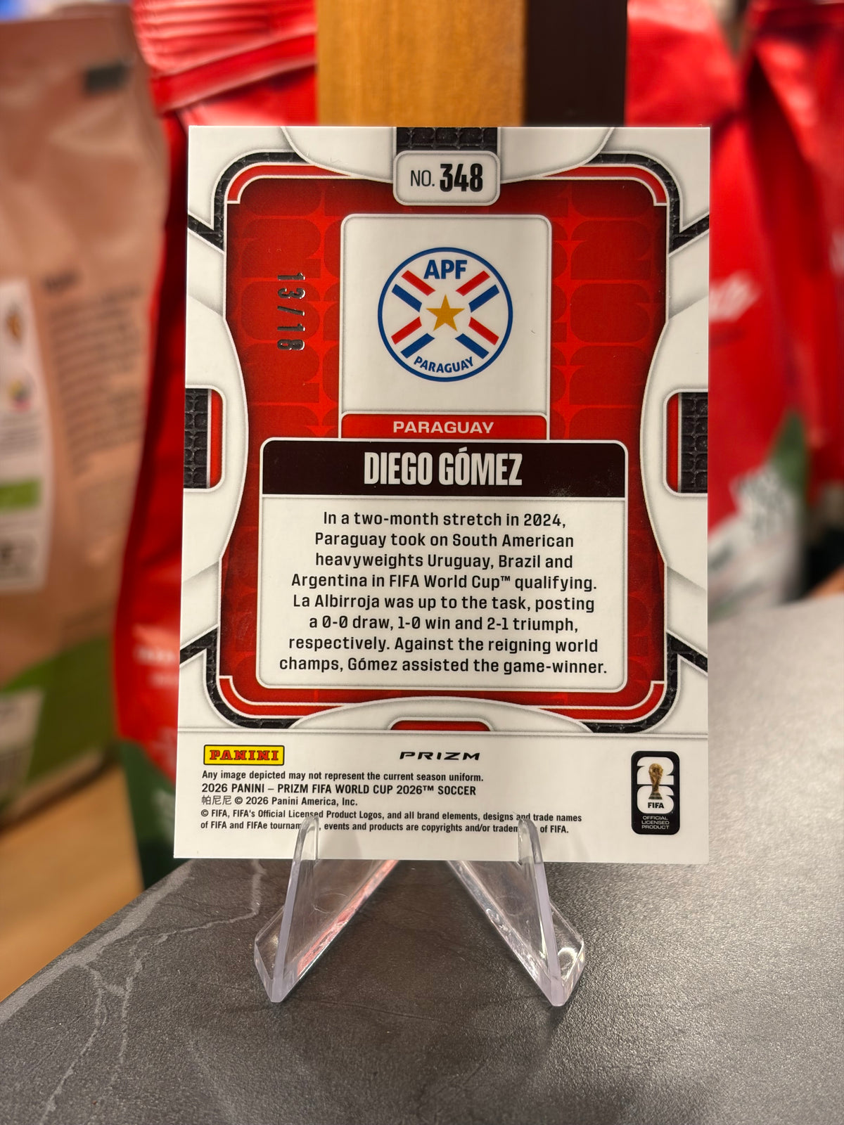 Diego Gómez — Panini Prizm FIFA World Cup 2026 (No. 348), paralela Lotus Flower 13/18