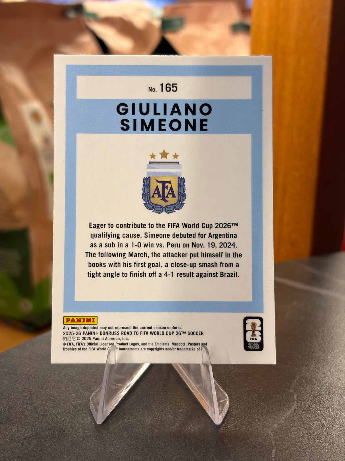 Giuliano Simeone — Panini Donruss Optic Road to FIFA World Cup 2026 (No. 165), base