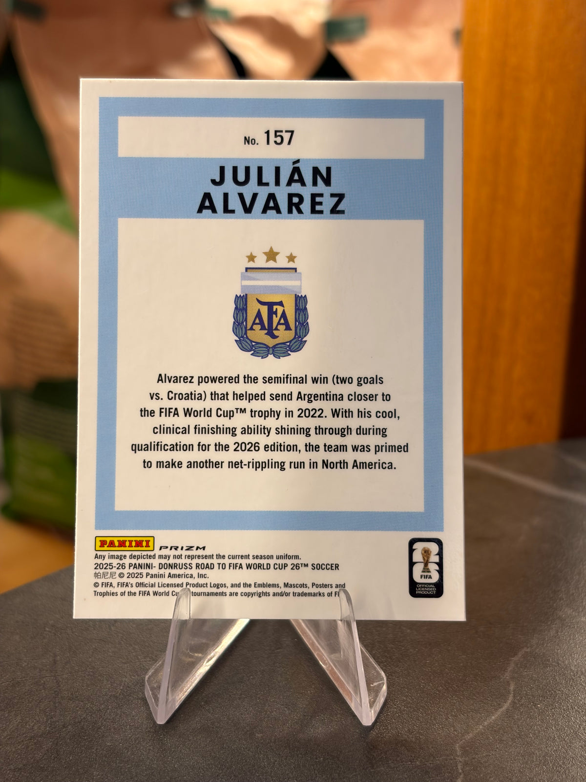 Julián Álvarez — Panini Donruss Optic Road to FIFA World Cup 2026 (No. 157), paralela Velocity