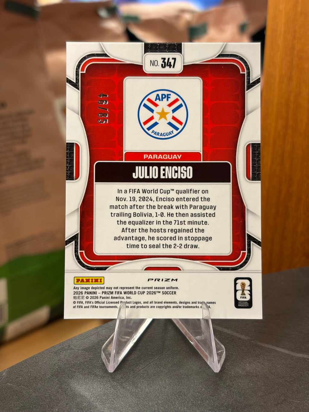 Julio Enciso — Panini Prizm FIFA World Cup 2026 (No. 347), paralela Choice Red 46/85