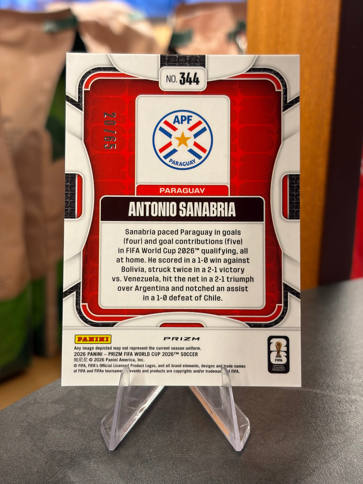 Antonio Sanabria — Panini Prizm FIFA World Cup 2026 (No. 344), paralela Pink Wave 20/65