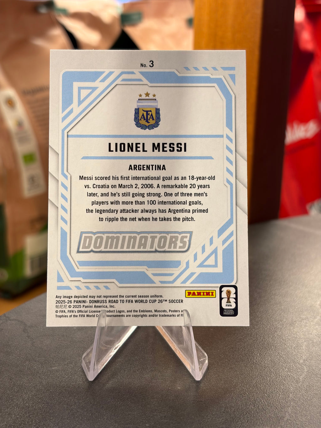 Lionel Messi — Panini Donruss Road to FIFA World Cup 2026 (No. 3), insert Dominator Red