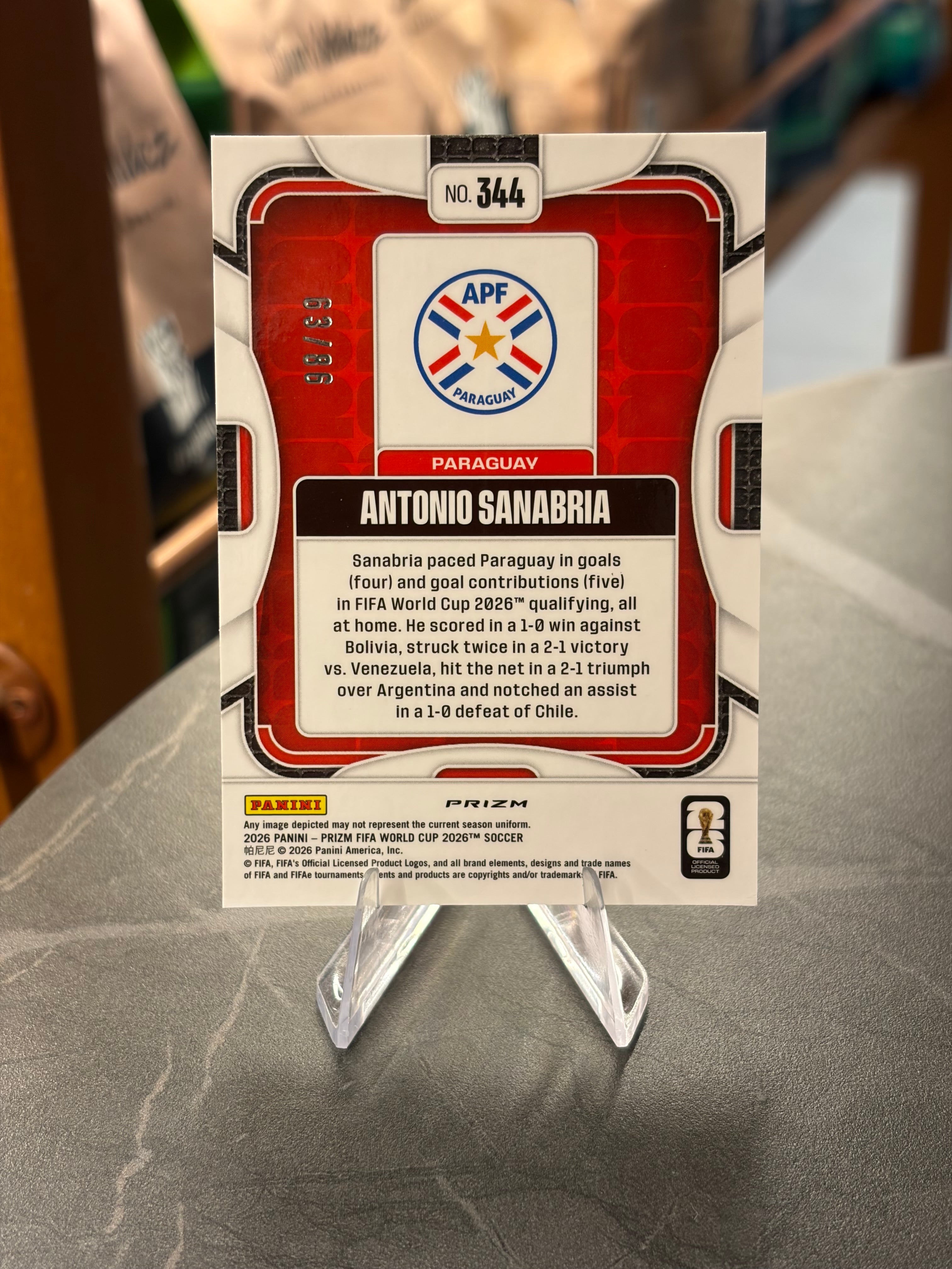 Antonio Sanabria — Panini Prizm FIFA World Cup 2026 (No. 344).