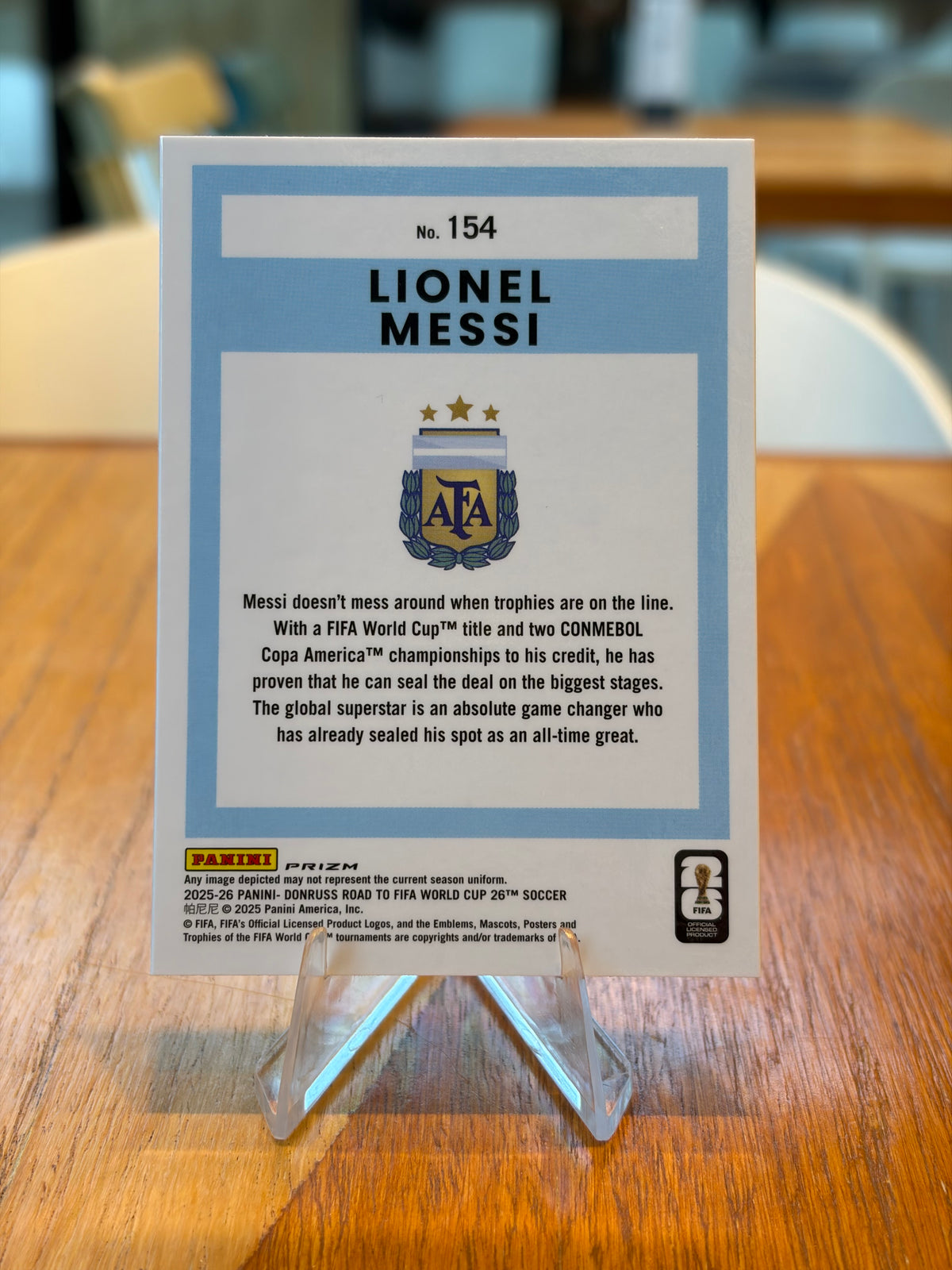 Lionel Messi — Panini Donruss Optic Road to FIFA World Cup 2026 (No. 154), paralela cracked ice