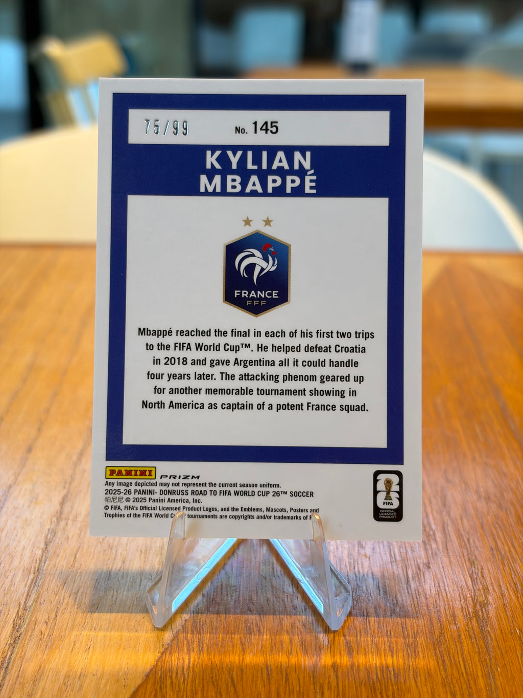 Kylian Mbappé — Panini Donruss Optic Road to FIFA World Cup 2026 (No. 145), paralela rosa 75/99