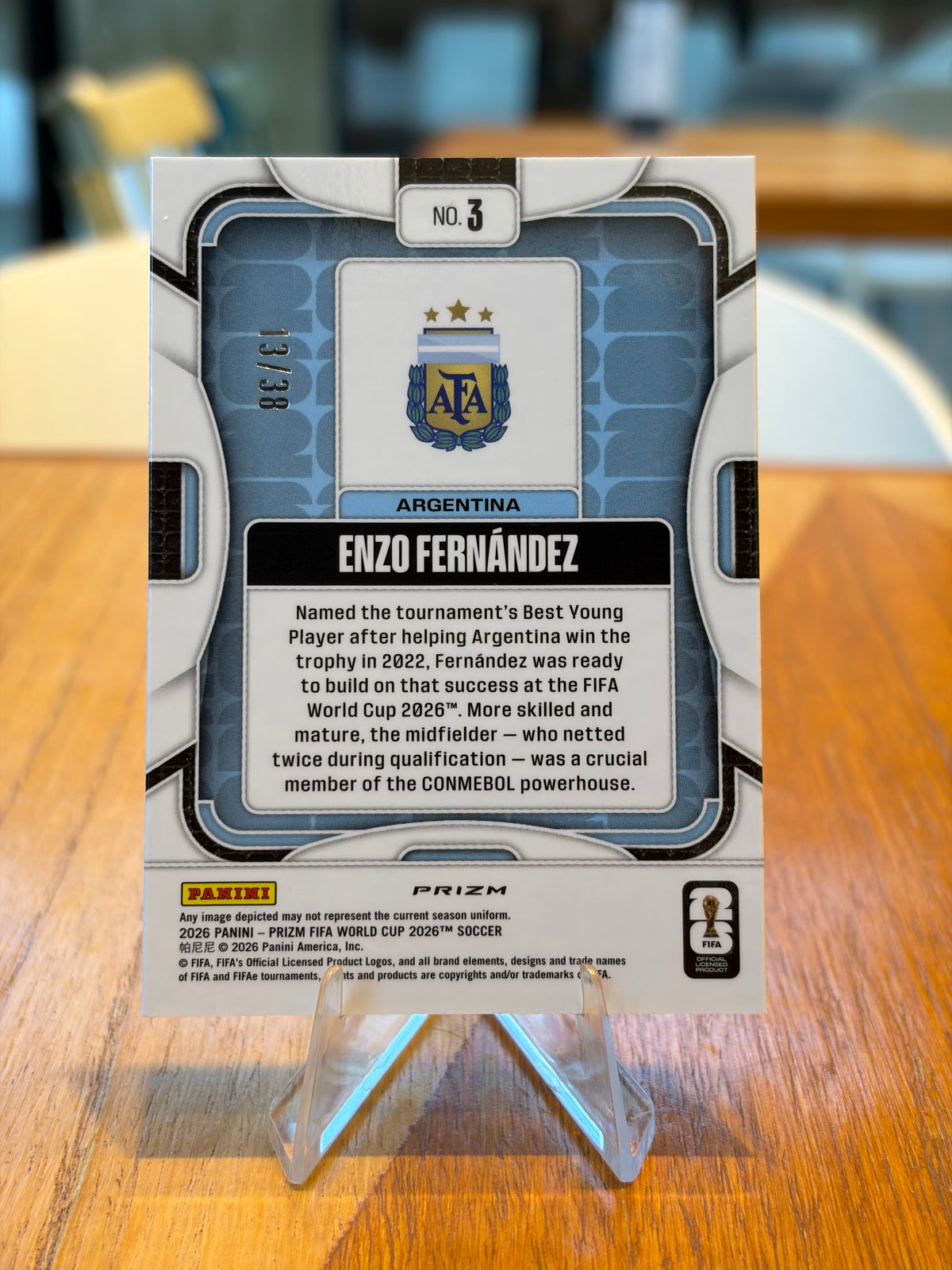 Enzo Fernández — Panini Prizm FIFA World Cup 2026 (No. 3), paralela Choice Blue 13/38