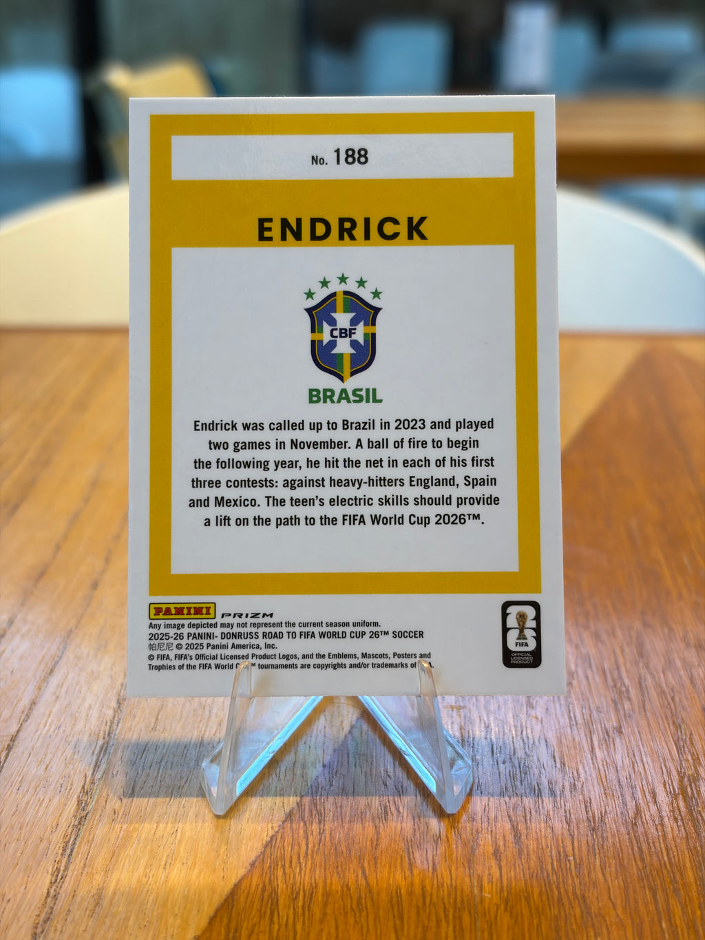 Endrick — Panini Donruss Optic Road to FIFA World Cup 2026 (No. 188), paralela dorada