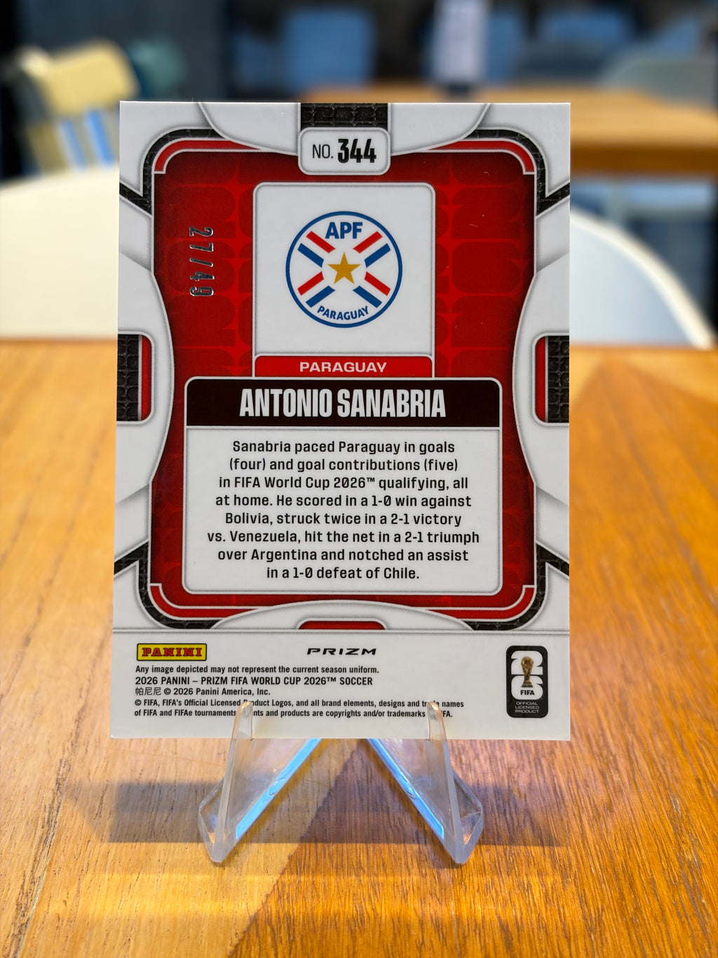 Antonio Sanabria — Panini Prizm FIFA World Cup 2026 (No. 344), paralela Blue Preferred Pulsar 27/49